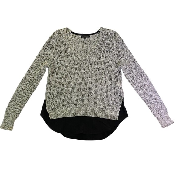 Banana Republic Womens Medium Gray/Black Chunky Knit V Neck Pullover Sweater - Picture 9 of 11